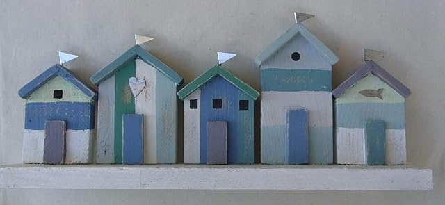 Shoeless Joe Five Marine Coloured Beach Huts in a Row