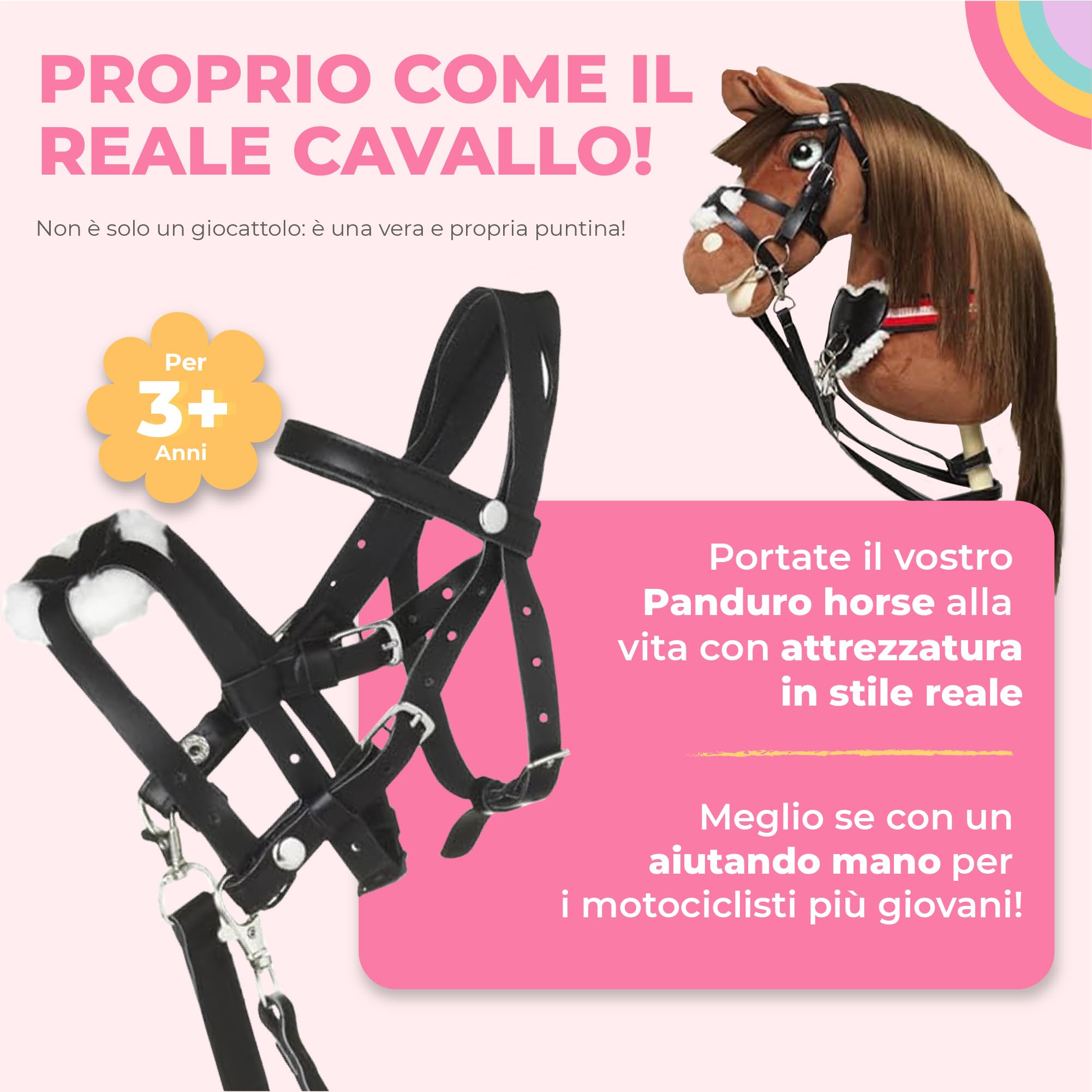 Panduro Hobby Horse Accessori Briglie per cavalli a spina regolabile nero