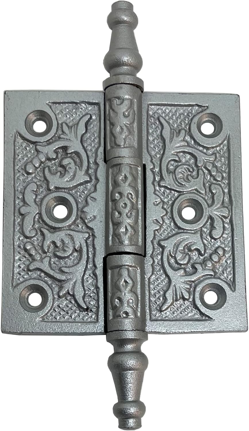 6”- Antique Hardware Depot - Victorian Style Ornate Decorative Antique Old World Hinge, Cast Wrought Iron Silver Color for Doors, Cabinets Vintage – HG103