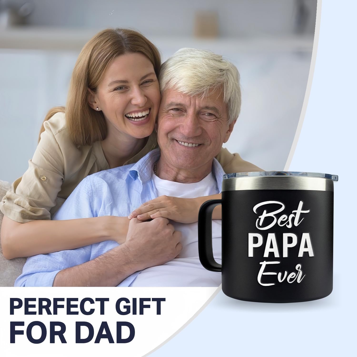 Hyturtle Best Papa Ever Coffee Mug 14 Oz And Keychain Gift For Dad, Black Tumbler Gift For Dad From Daughter, Son, Kids - Fathers Day - Birthday Gift Ideas For Daddy - Christmas Gift For Father, Men