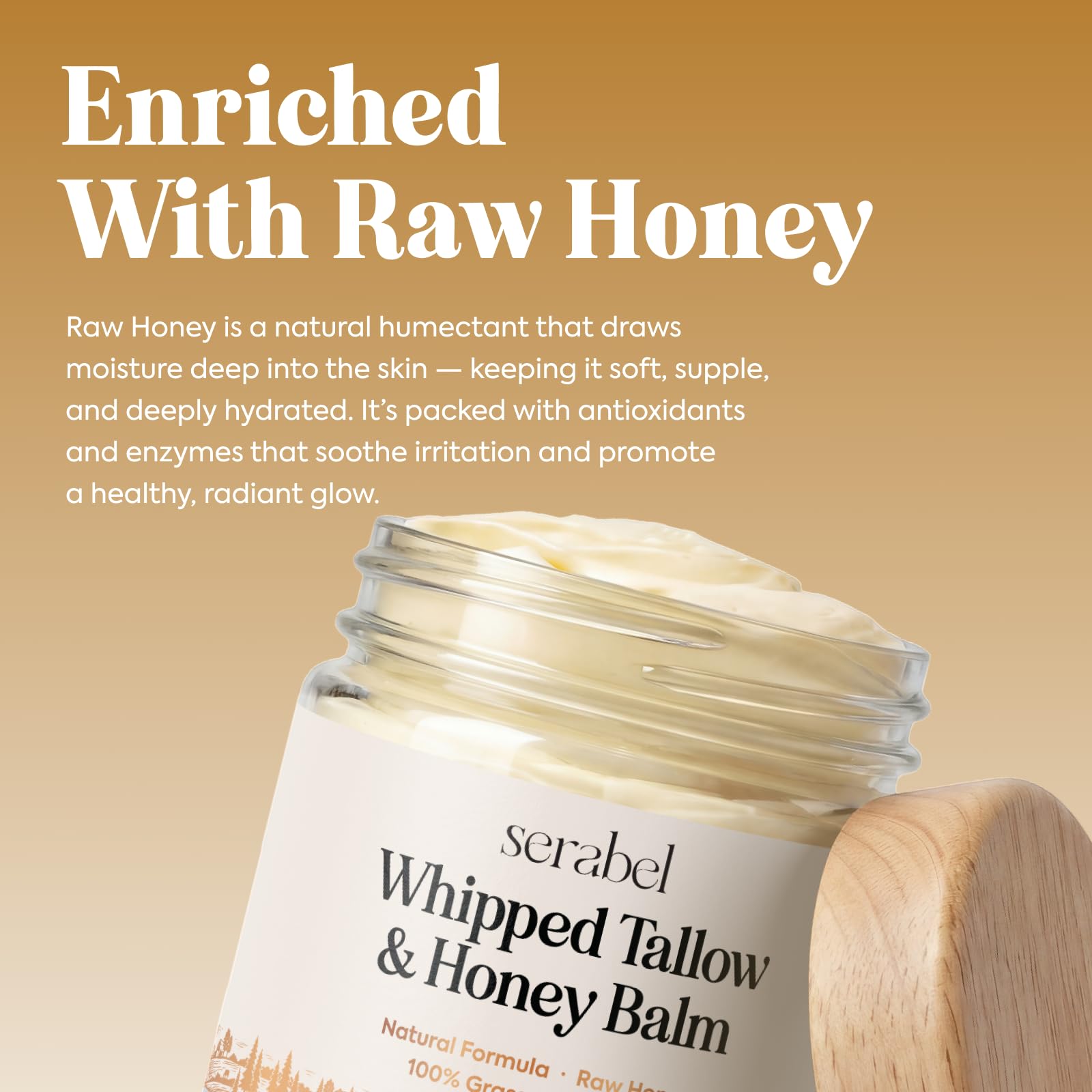 Serabel Tallow and Honey Balm for Face and Skin, Unscented Moisturizer