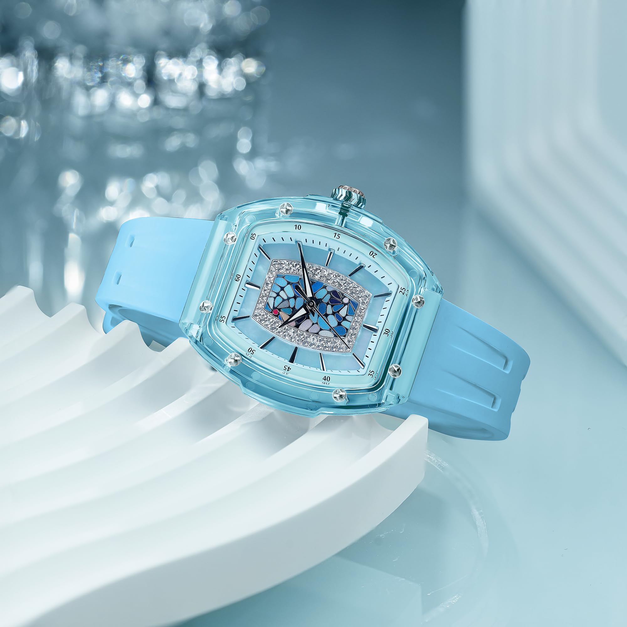 TSAR BOMBA Reloj Pulsera Mujer Lujo Tonneau Relojes para Las Mujeres De Diamantes De Lujo Relojes De Pulsera De Las Señoras Analógica con Movimiento De Cuarzo Elegante Regalos 50M Resistente
