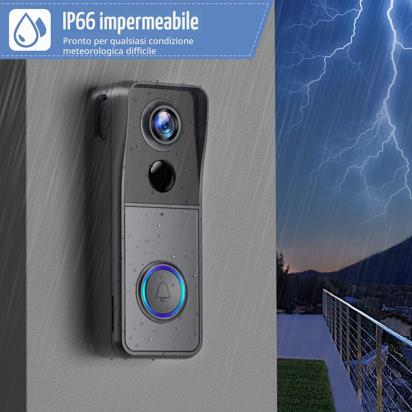 XTU Videocitofono WiFi Senza Fili, 1080P FHD Video Campanello con Suoneria, Rilevamento Umano PIR, Audio Bidirezionale, Batteria 5000mAh, Supporta Scheda SD e Cloud, IP66
