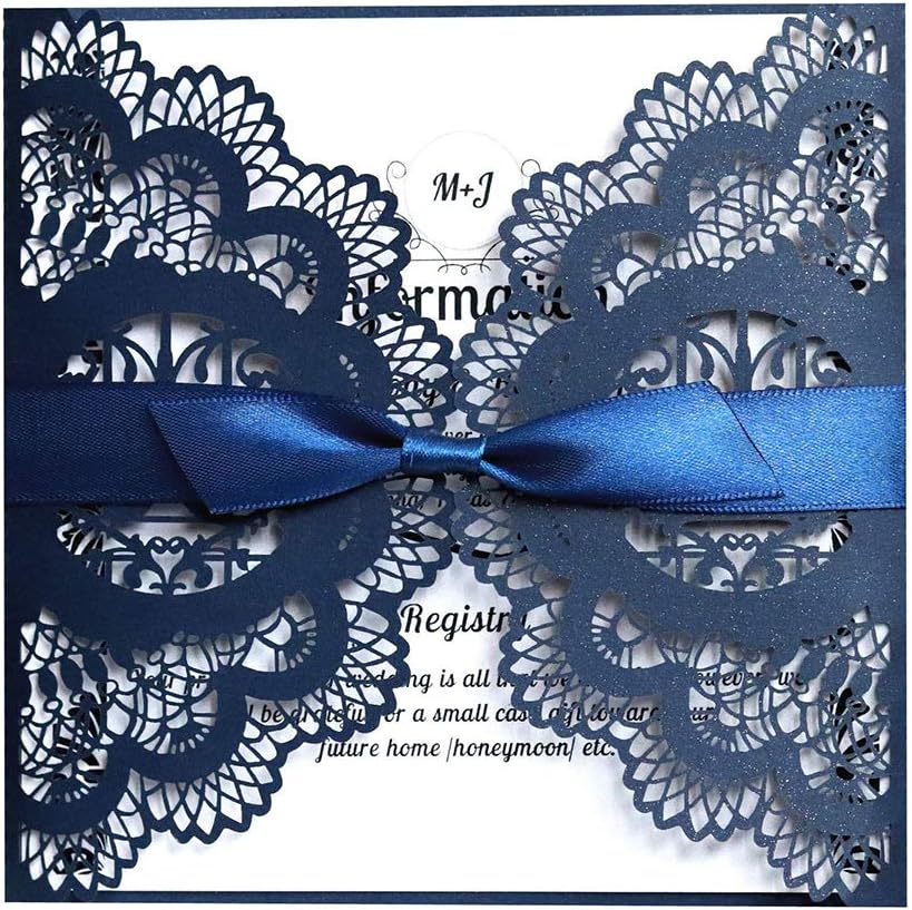 MLIGHT 50pcs Faire-Part de Mariage découpé au Laser avec Feuille intérieure Vierge, enveloppes pour fête de Mariage fiançailles mariée Douche Nuptiale Inviter (7,3 (H) * 4,9 (W) Pouces
