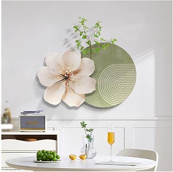 Decorative Painting with Clock Living Room Decorative Painting with Clock 3D Modern Flower Sandstone Painting Mute Clock Fashion Creative Decoration Wall Clock Decorative Clock for Living RoomGreen