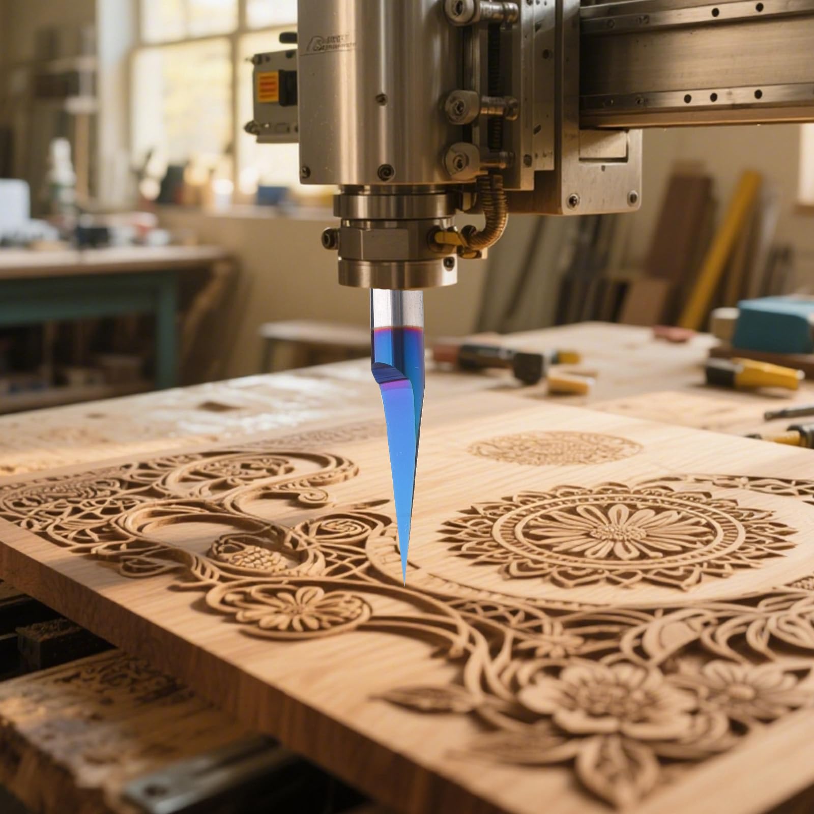 VIC012 Punte per fresatrice CNC, punte da incisione a 30 gradi, punta 0,005 con gambo da 1/4, rivestimento nano blu, in carburo solido, punta per scanalatura a V, per intaglio di segnaletica (15 gradi
