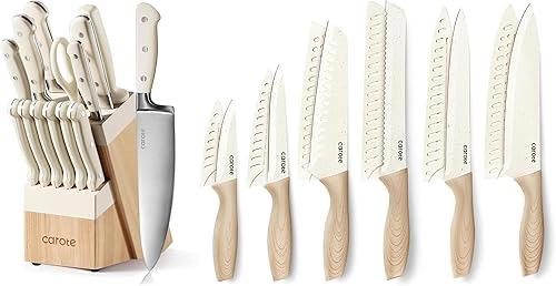 CAROTE Juego de cuchillos de 14 piezas con bloque y 12 cuchillos con protectores de hoja