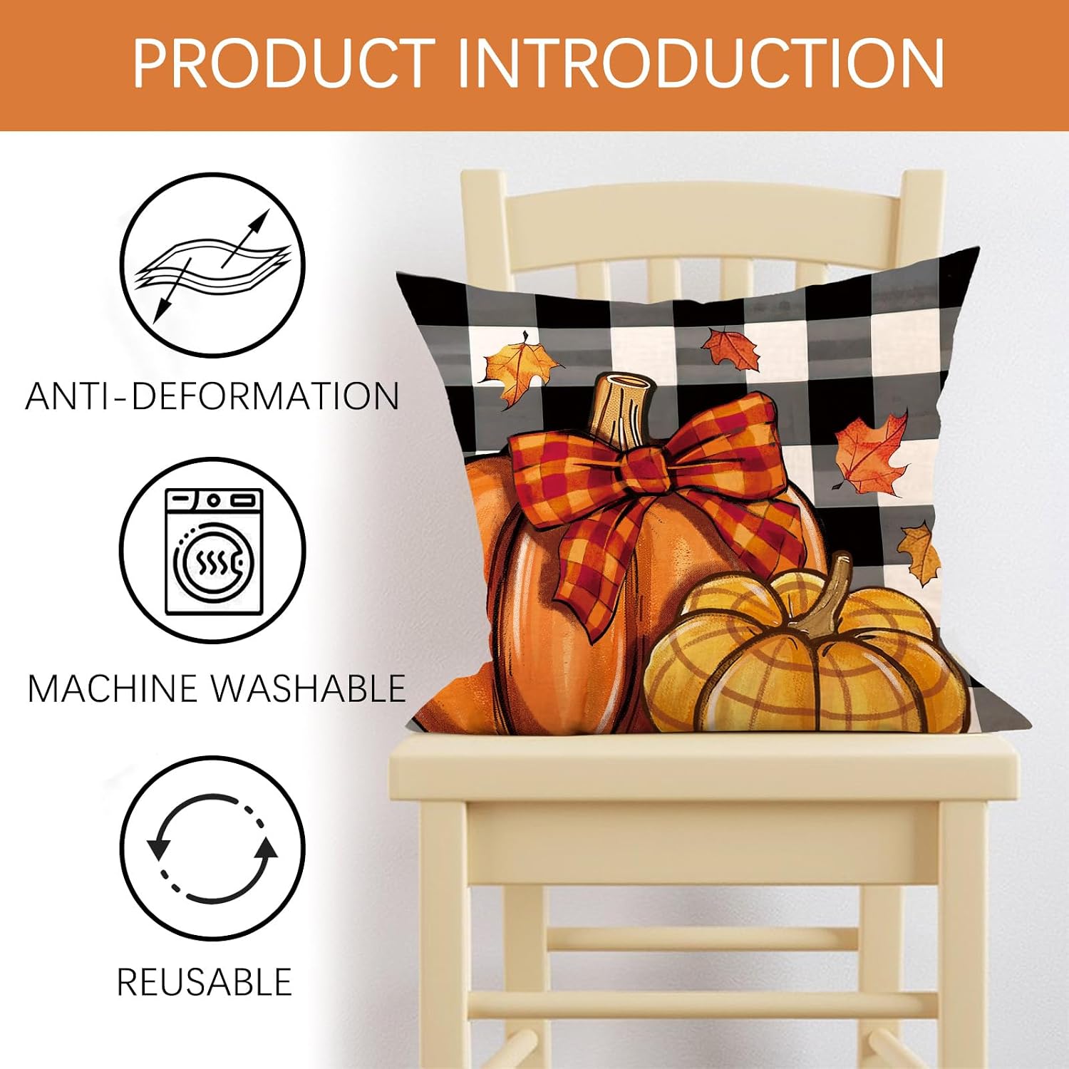 Happy Fall Decorative Throw Pillow Covers 18 x 18 Set of 4 image 3