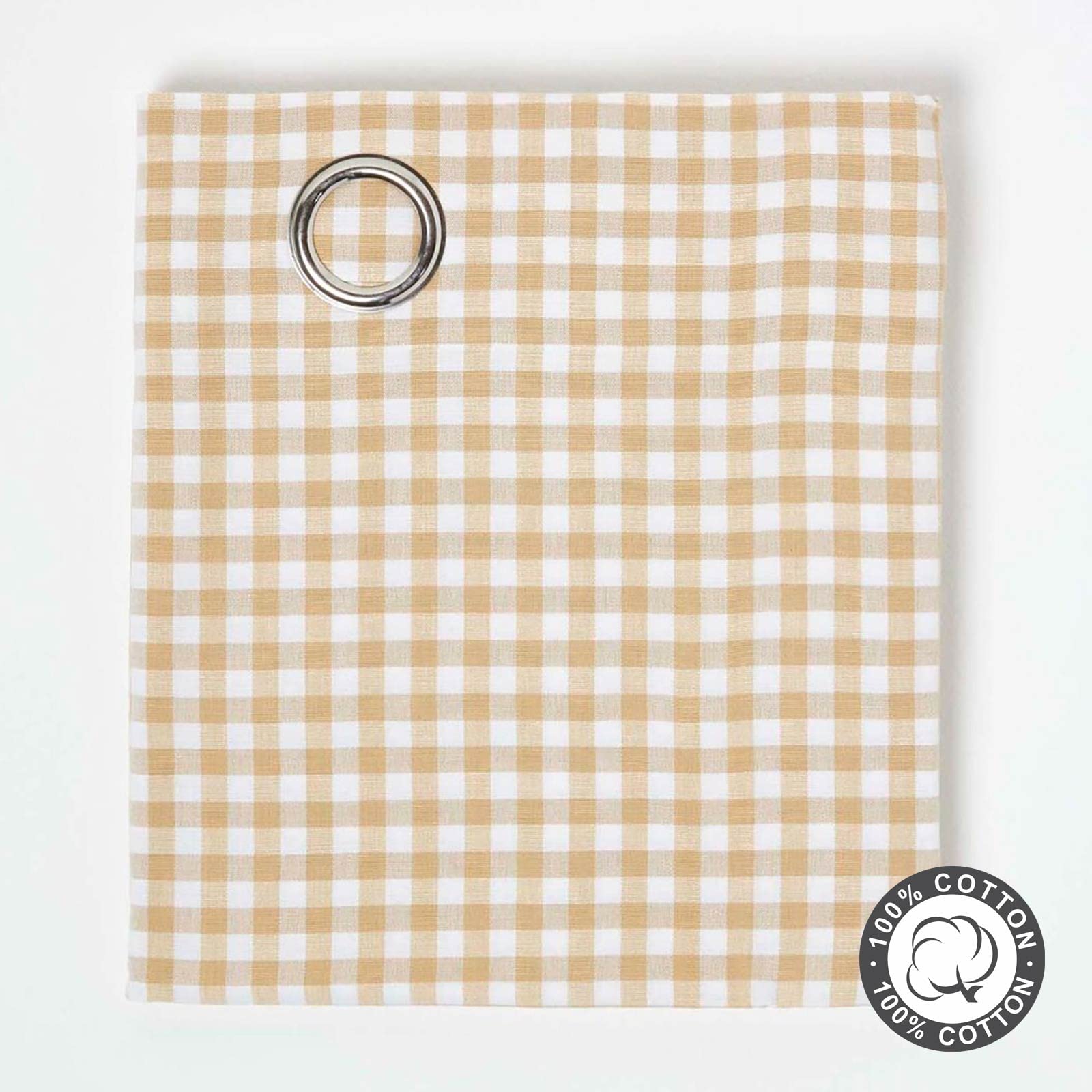 Homescapes handgewobener Vorhang Ösenvorhang Dekoschal Gingham im 2er Set, 137 x 182 cm, 100% Reine Baumwolle, beige weiß kariert