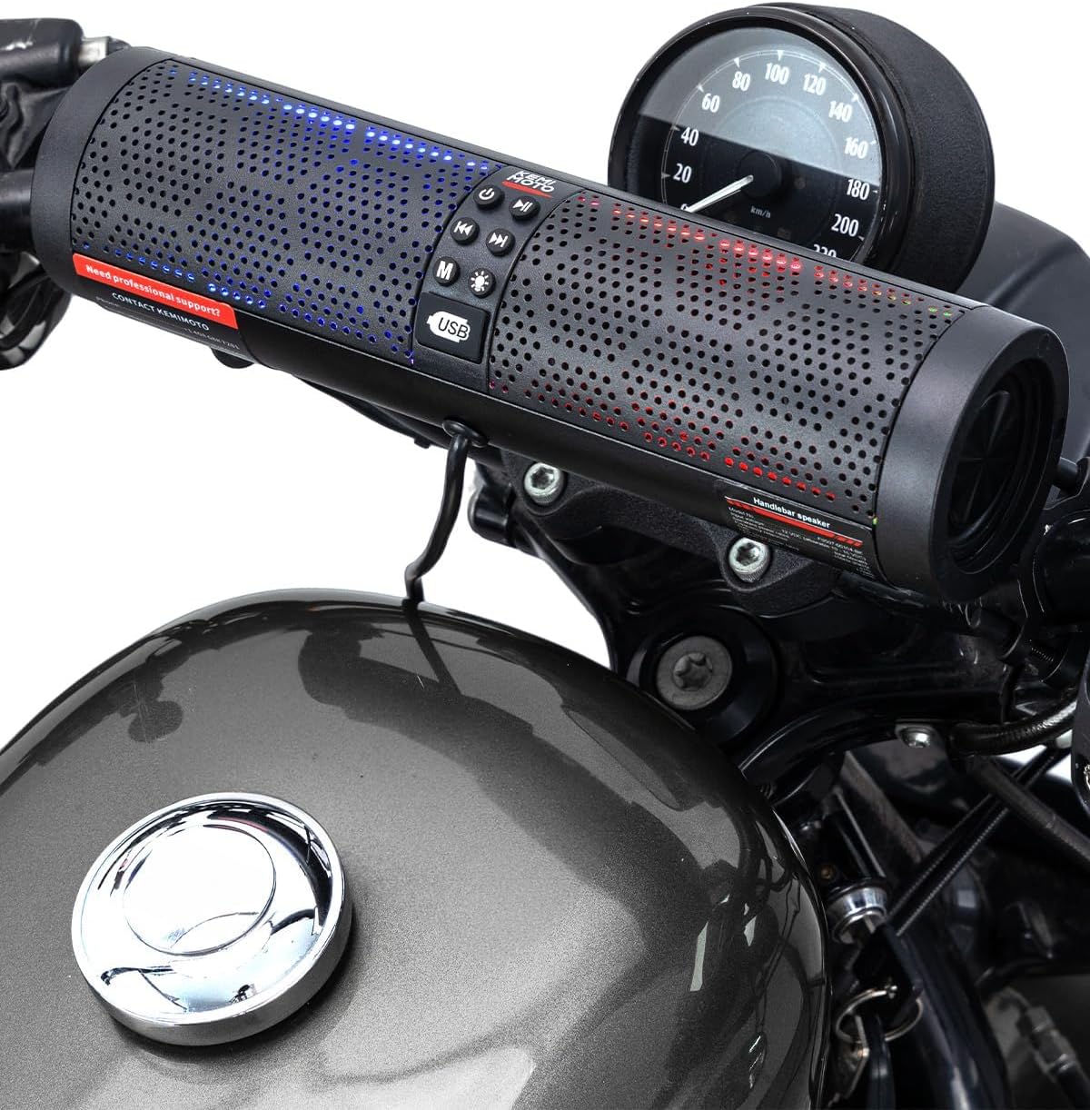 KEMIMOTO Motorcycle 4 Speakers Bluetooth-Compatible Waterproof Sound Bar Radio,USB Sound System,RGB LED Light,7/8-1.2" Handlebar Speaker Aluminum Alloy - Image 9