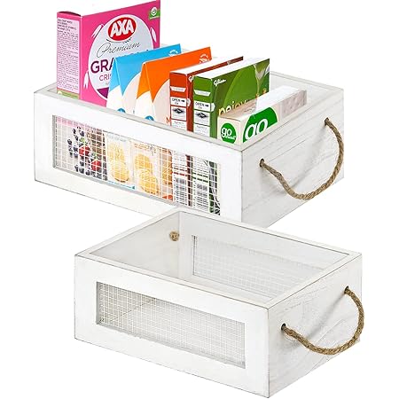 Amazon.com: MyGift Vintage White Wooden Storage Bin with Rope Handles ...
