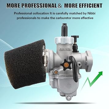NIBBI Motorcycle Carburetor, PE22mm Flange Carb for 110cc 125cc 130cc with Carb Jets, for Dirt Bike Pit Bike ATV Go karts Moped Scooter 2/4 Stroke Engine with 45mm Air Filters