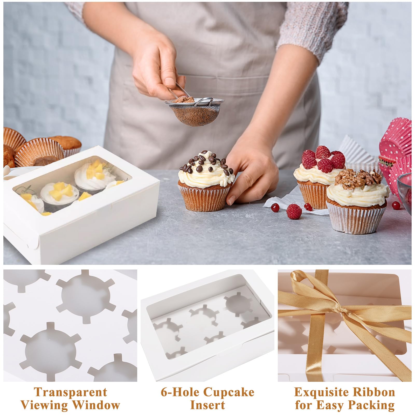 Scatola Cupcake Scatola Muffin Cartone Scatole Cupcake Con Finestra - 30 Pezzi Cartone Bianco 16x9x7.5cm Scatola Dolci Scatole Per Dolci