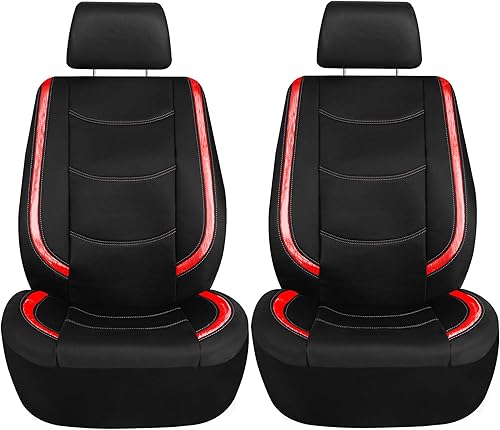 Miniatura 2 de TLH Fundas de asiento de automóvil rojas para automóvil, Galaxy 13, fundas de asiento de cuero sintético de lujo a rayas metálicas, bolsillos