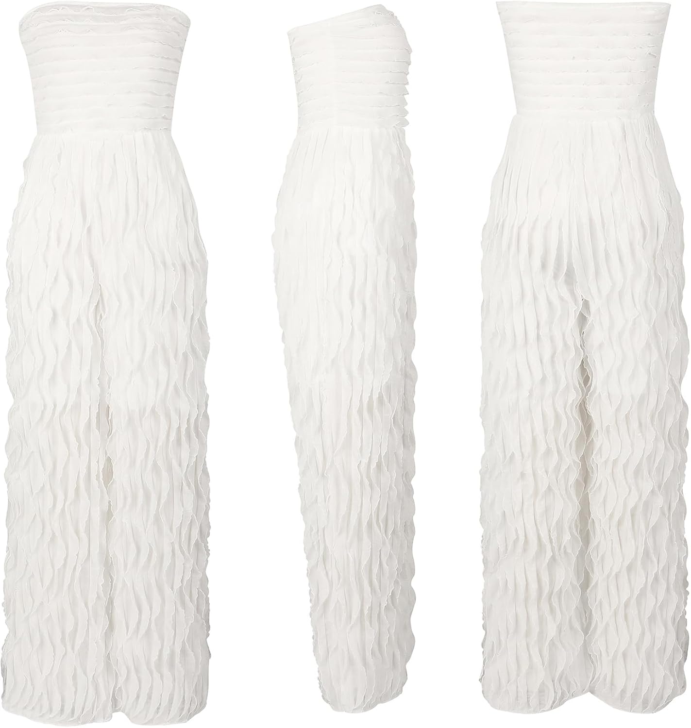 Tcremisa Women's Sexy Strapless Tube Jumpsuit Flowy Sleeveless Off Shoulder Wide Leg One Piece Ruffle Jumpsuits