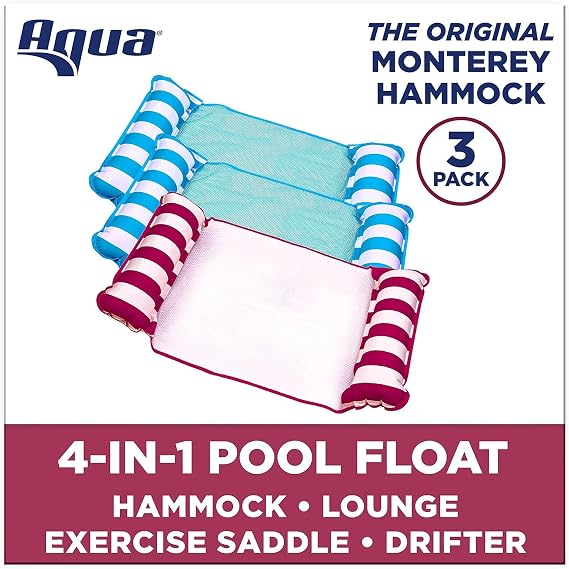 Aqua 4-in-1 Monterey Hammock Pool Float & Water Hammocks 2-3-4 Multipacks Multiple Colors/Styles for Adults and Kids Floating