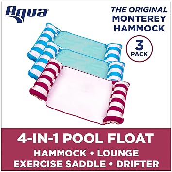 Aqua 4-in-1 Monterey Hammock Pool Float & Water Hammocks 2-3-4 Multipacks Multiple Colors/Styles for Adults and Kids Floating