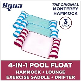Aqua Monterey Hammock Pool Float - Three Pack - Two Light Blue & One Burgundy/White Stripe, 3-Pack
