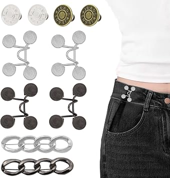 ROPAKED 10 Sets Pant Waist Tightener Buttons Pins for Loose Jeans No Sew | Dress Tightener Jeans Button Replacement Reusable Waist Cincher Clip Adjustable Tightener Clip Brooch for Dresses Skirts