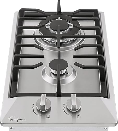 Miniatura 2 de Empava Estufa de gas de 12 pulgadas, 2 quemadores sellados Italia Sabaf convertibles en acero inoxidable, 12 x 21 pulgadas