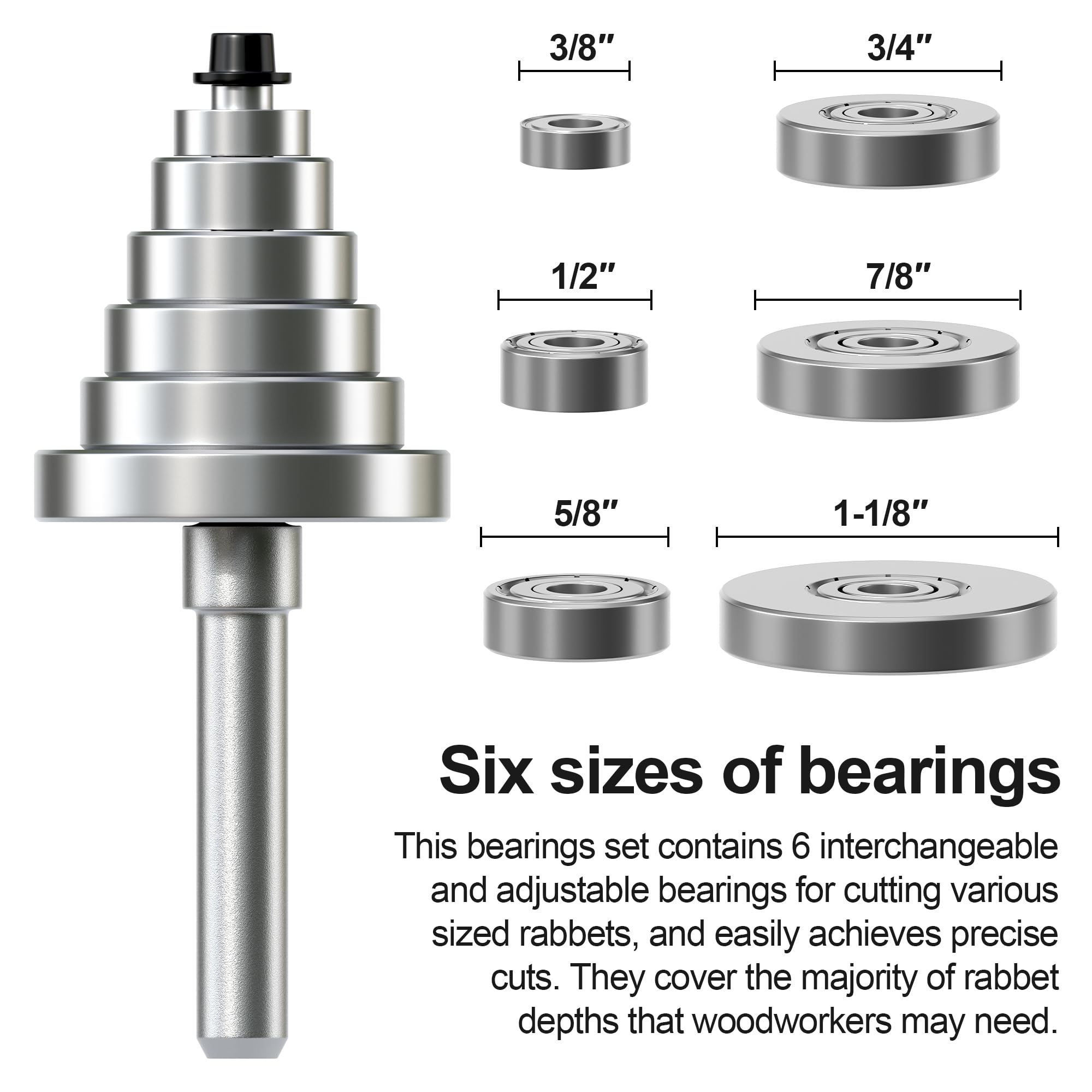 Rabbet Router Bit Set - 6 Sizes, Precision Cuts -4
