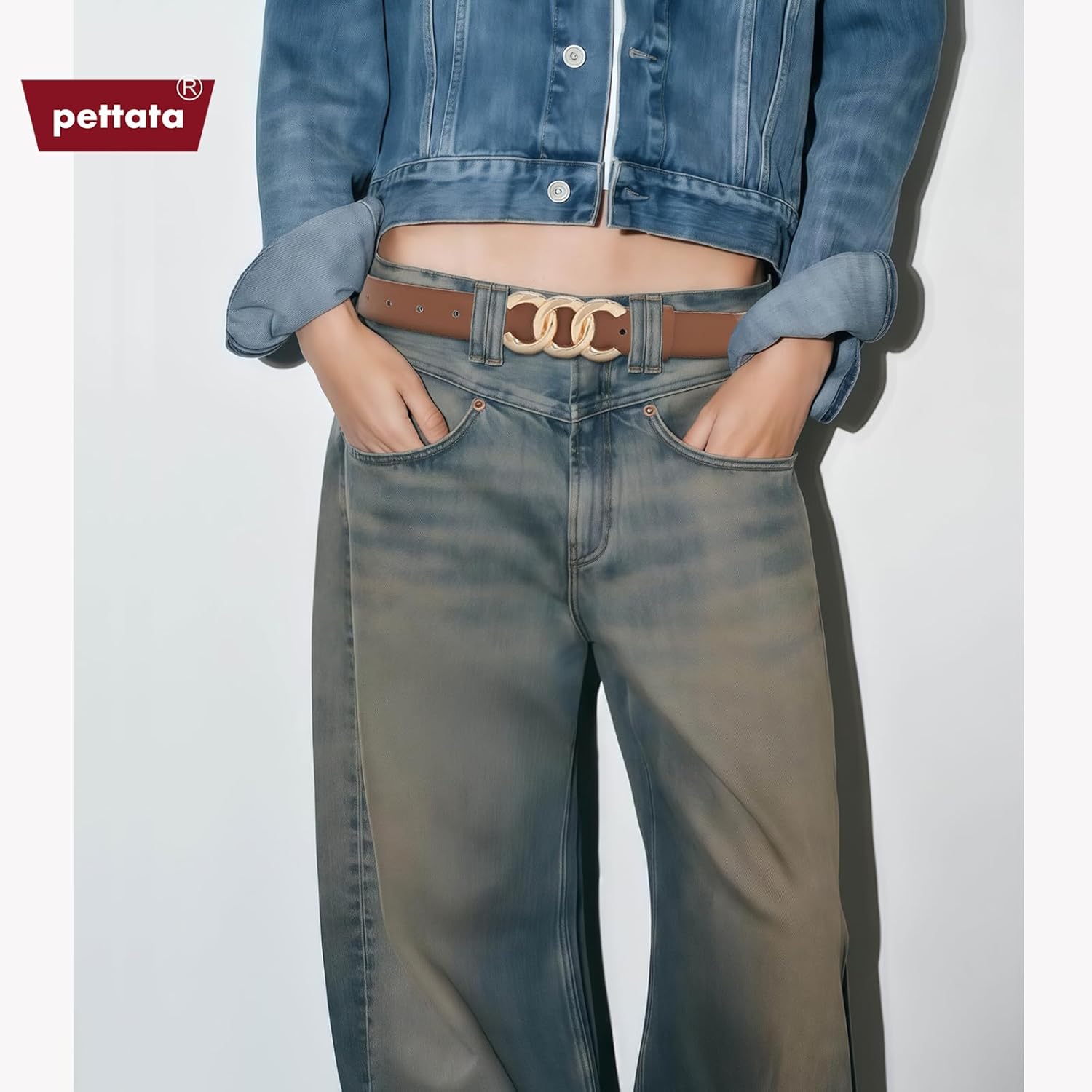 Women Belt for Jeans Dress Cinch Waist Belt for Ladies Faux Leather Belt with Gold Buckle - Image 4