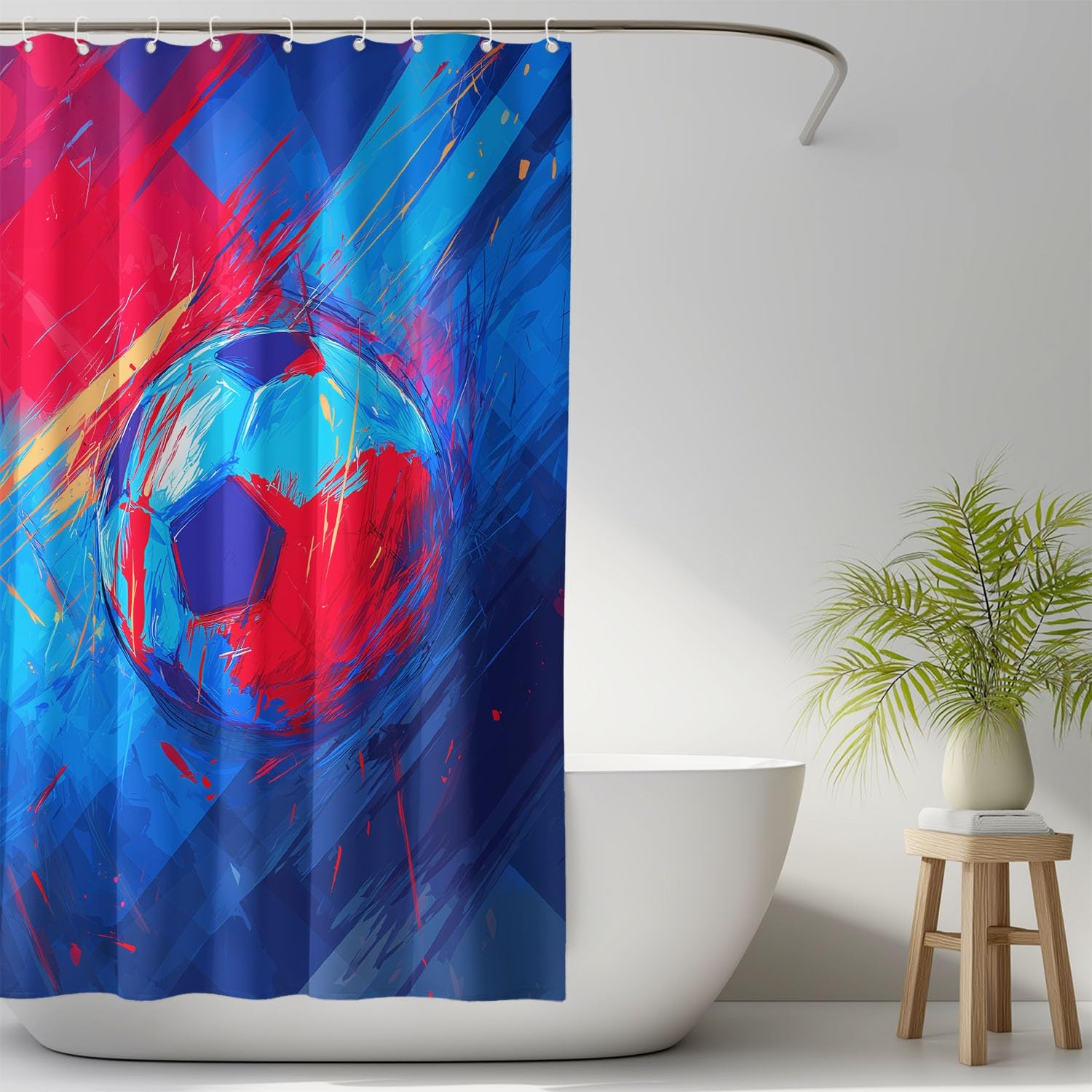 Generico Dynamiczna zasłona prysznicowa piłka nożna szkice atrament dla dzieci, niebieska kreskówka, 240 x 200 cm wodoodporna zasłona łazienkowa z mikrofibry, odporna na pleśń, zmywalna, z oczkami