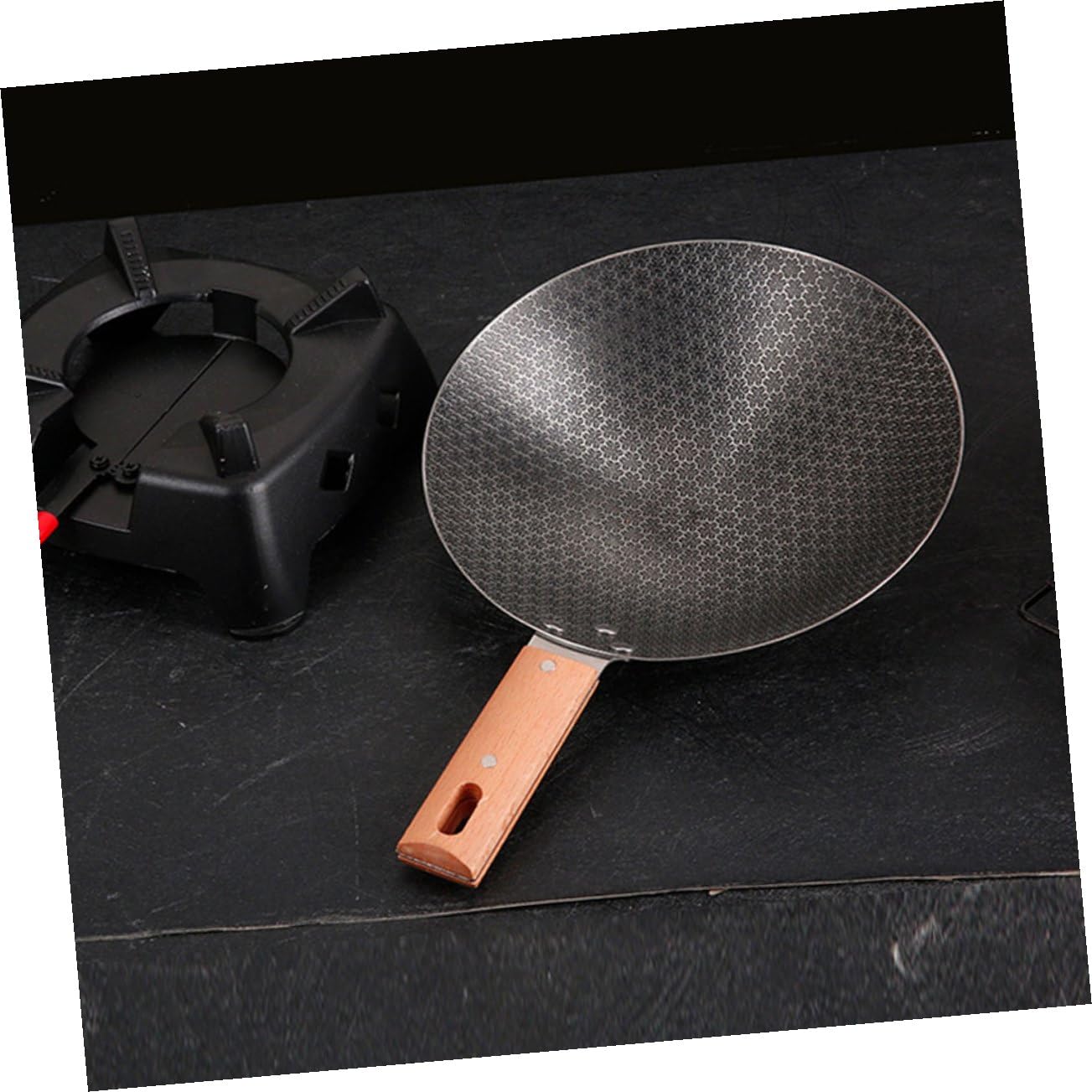 GANAZONO Wok Giapponese Piccolo in Ferro con Fondo Tondo per Cucina Induzione e Outdoor Manico in Legno Resistente alle Alte Temperature Padella Antiaderente Facile da Pulire