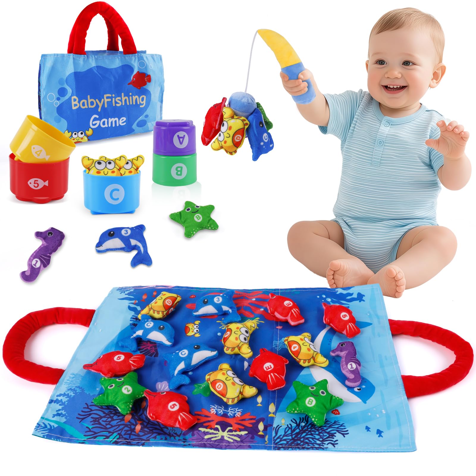 Shayson Gioco Pesca Morbidi per Bambino in Tessuto, Pesci Bambino Colorato Giocattolo Educativo, Giochi Montessori 1 Anno, Educativi Giocattoli, per 12-18 Mesi,Regalo per Ragazzi 1 2 3 Anni