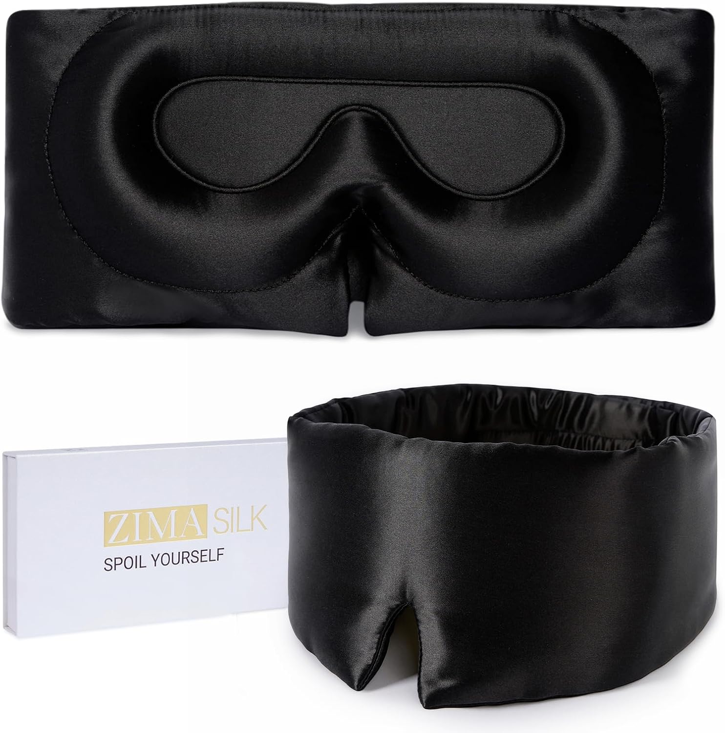 ZIMASILK 22 Momme 100% Mulberry Silk Sleep Mask for Women Sleeping, 3D Contoured Cup Eye Mask for Lash Extensions, Super Soft & Breathable, Blackout Blindfold for Nights (Black)