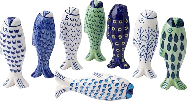 Fish Nautical Light Pull Handle - Assorted Designs - 1 Supplied - White & Blue Ceramic - Cord Pull for Bathroom Lighting Blinds Curtains Ceilings Fans