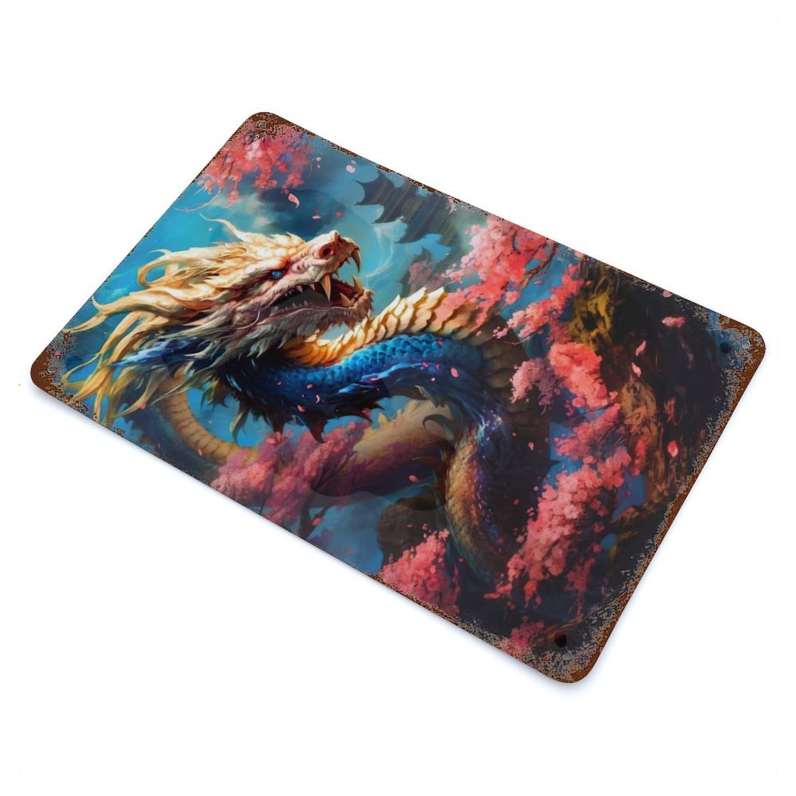 Pictorius Dragon Vintage Wall Sign 11.8"x7.9", Rust Effect Metal Decor for Basement, Hobby Room And Garage Decor