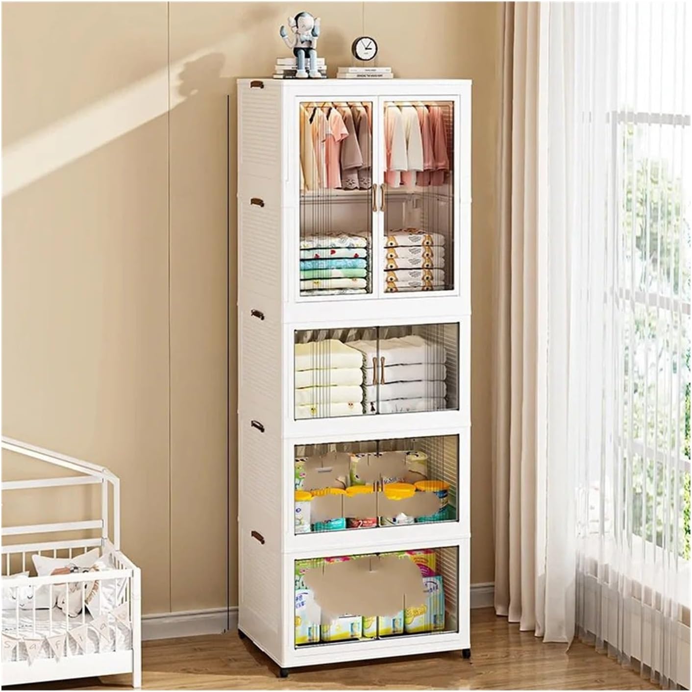 Portable Wardrobe Closet Storage Box Organizer Multi Layer Furniture Cabinet Bin Foldable & Portable Ideal for Living Room & Bedroom Storage Solution