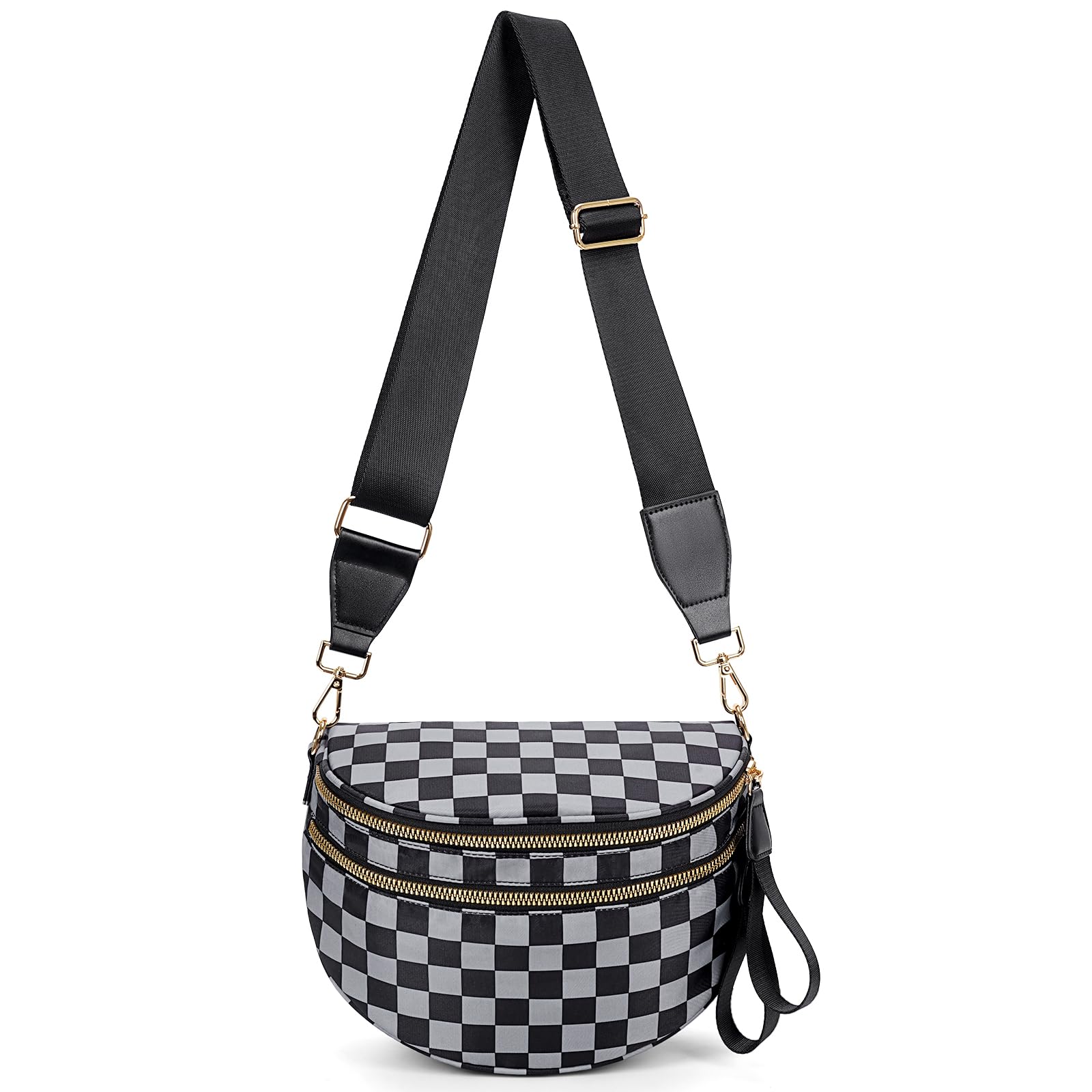 hibear Checkered Crossbody Bag Spacious Bum Bags for Women Nylon Crossbody Fanny Packs Checkered Purse Belt Wallet
