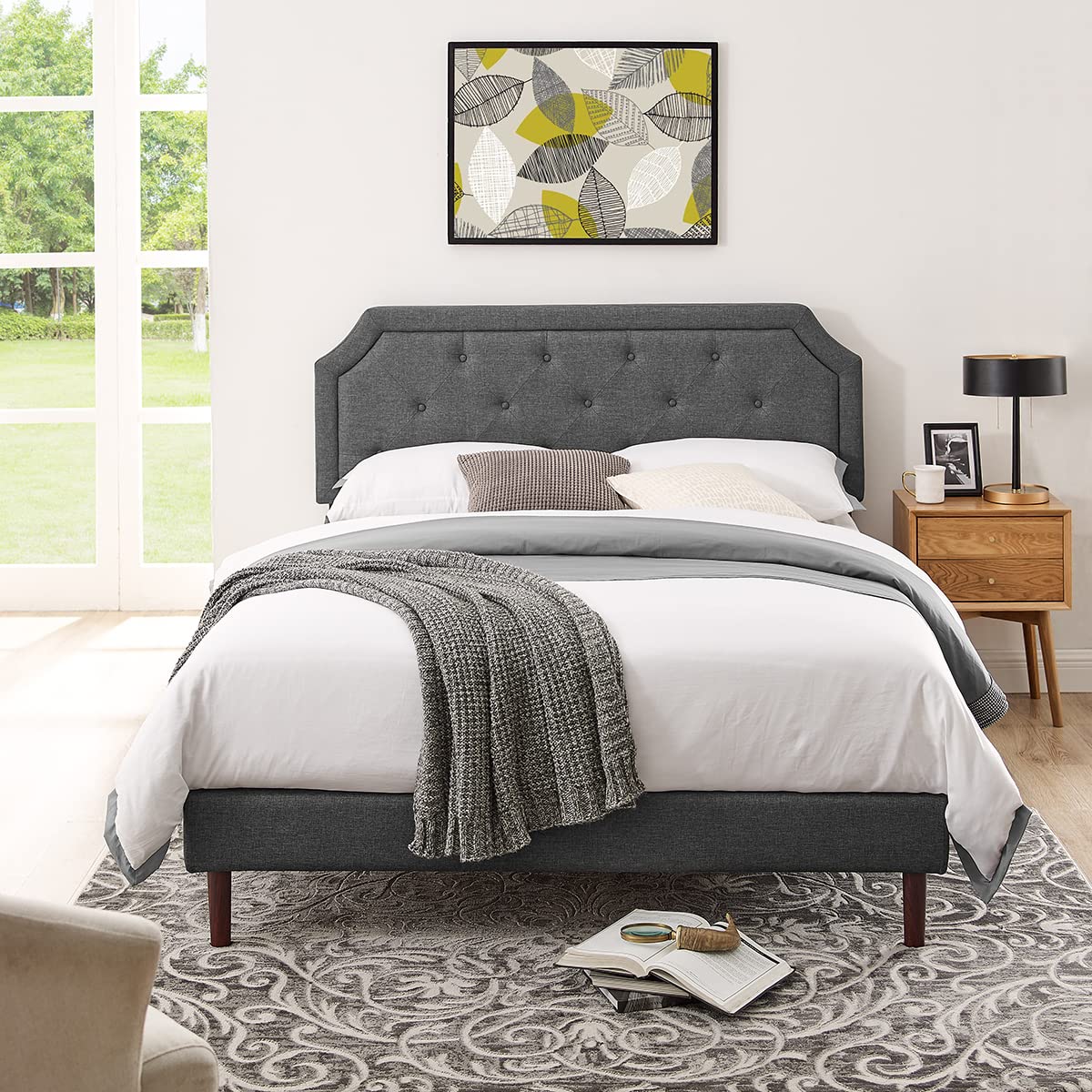 hammaさま 専用 Amazon.com: BIKAHOM Linen Fabric Upholstered Platform Bed