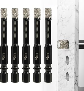 5 Pcs Diamond Drill Bits 6mm Porcelain Tile Drill Bit 1/4" Hex Shank Dry Drill Bits Set with Wax Core for Drilling Ceramic, Granite, Marble Stone, Glass Hard Tiles (Black)