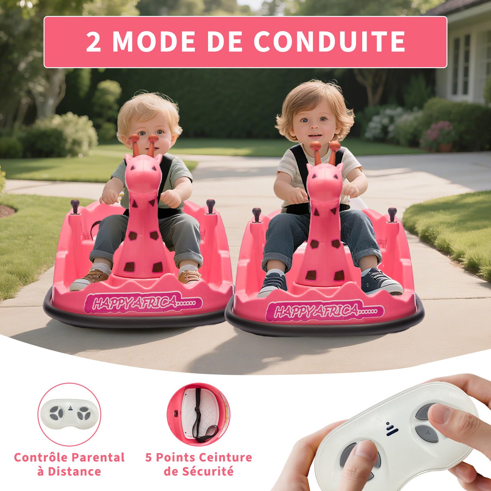Auto tamponatore elettrico bambino 6V con telecomando, per 2-6 anni | Bumper car elettrico bambino con cintura di sicurezza,LED,Musica,2 motori,Rotazione 360°,Per interni ed esterni (rosa)