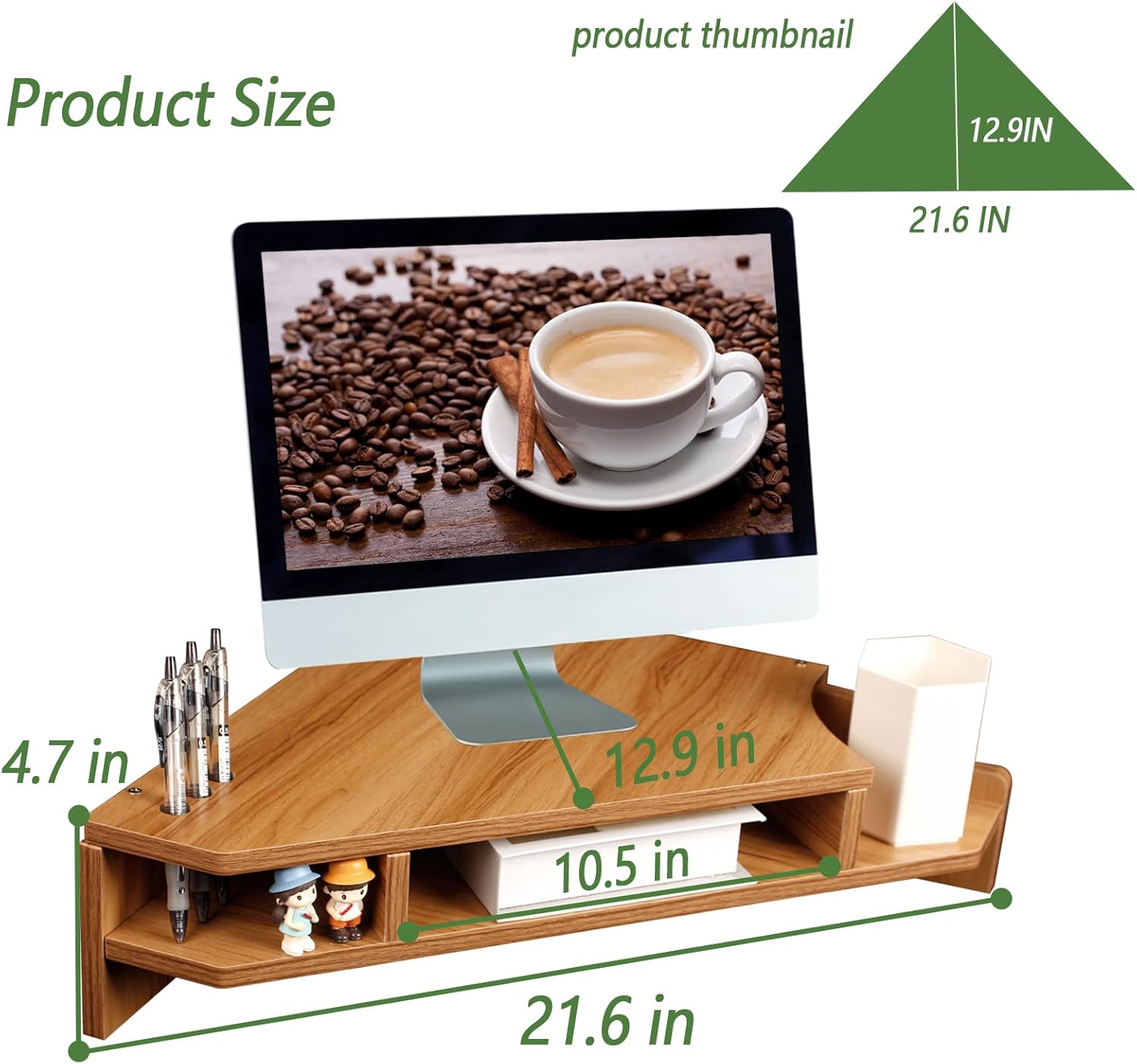 Triangle Monitor Stand Riser, Wooden Triangle Desktop Computer Stand with Office Organization, Walnut Color