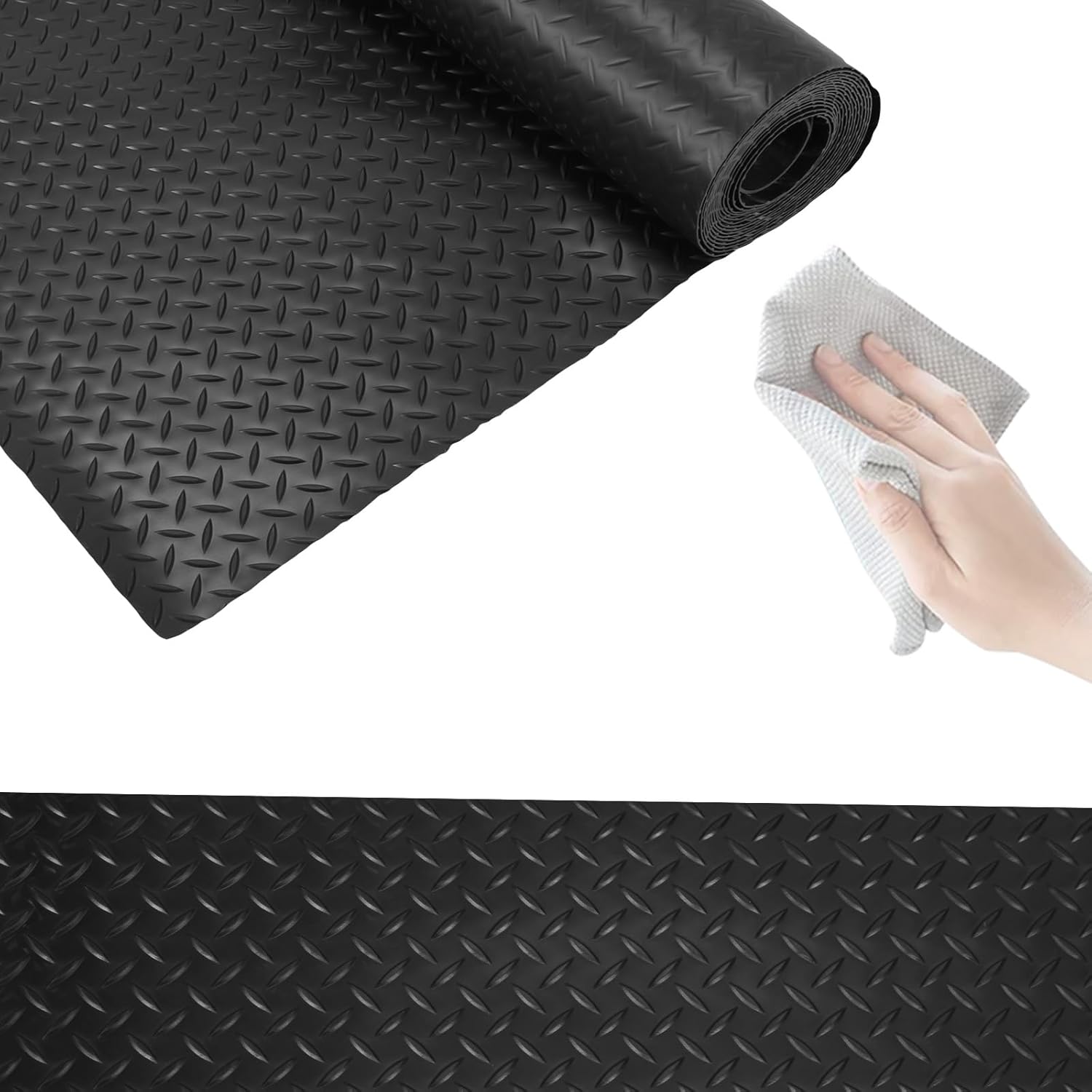 7.8x33 FT Black Floor Mat Non-Slip Diamond Plate PVC Garage Shop Parking Mat Heavy Duty Flooring Roll for Workshop, RV Trailer, Golf Cart, Motorcycle,Waterproof