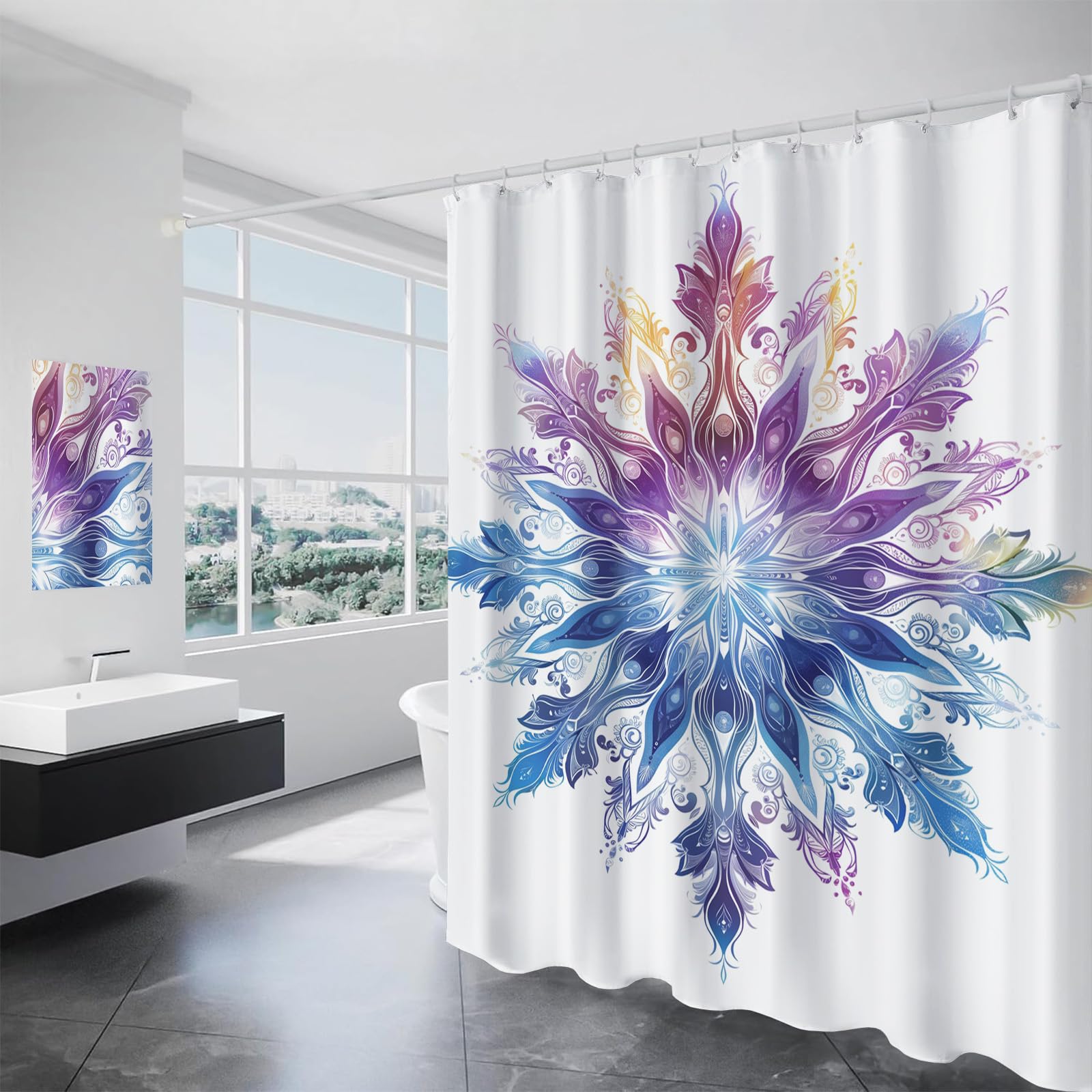 Rideau de douche 180x200 cm arc-en-ciel imperméable pour baignoire familiale