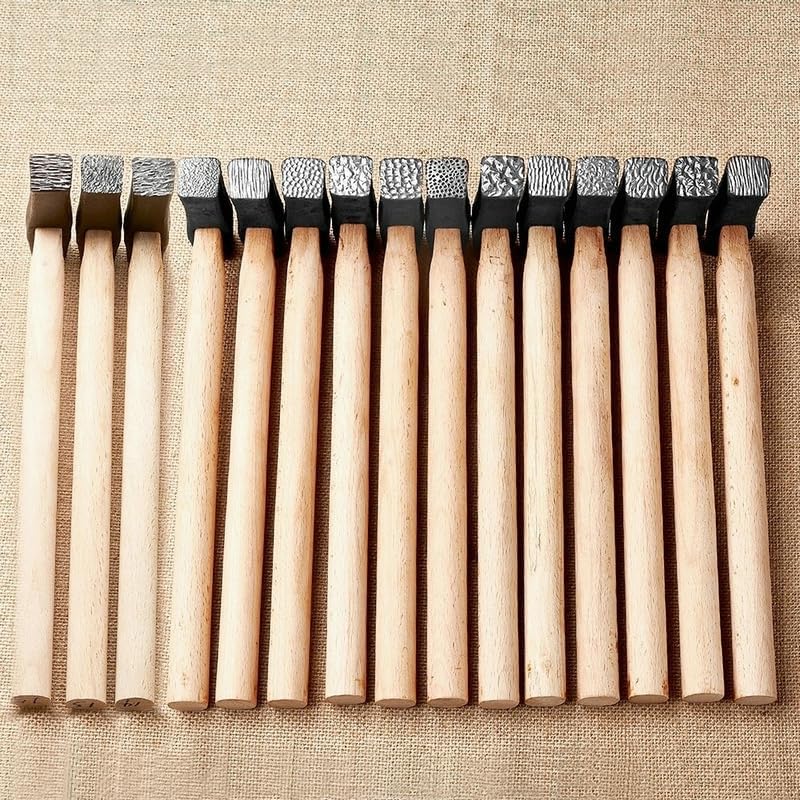 1 Piece Textured Jewelry Hammer With Long Wooden Handle Punch Printing Metal Mallet For Jewelry Repair Tool DIY Carving Tools (Style 9#)
