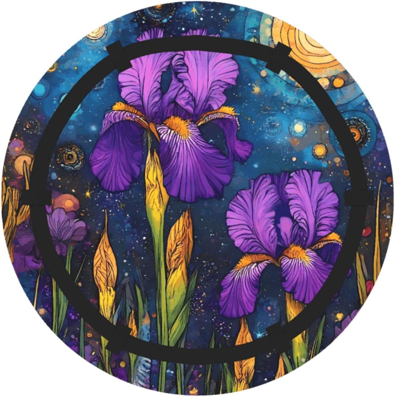 Cosmic Purple Irises Pattern Foldable Camping Tote Bag Picnic Blanket Bag Portable Beach Mat Tote Waterproof Outdoor Picnic Mat Carry Bag