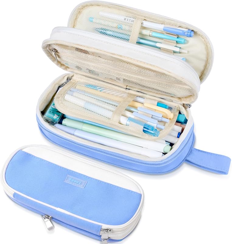 Large Pencil Case, Expandable Pencil Bag Pouch, Pen Bag with Zipper | Ample Storage, Durable Canvas, Smooth Zippers, Portable Handle, Cute Stationery Organizer, Makeup Bag, School Supplies, Girls