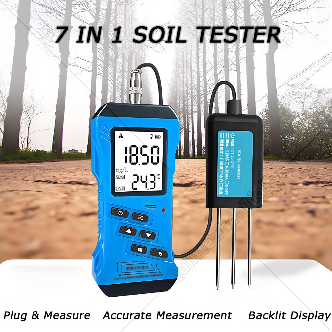 Kit Análisis Suelo 7-En-1 Jardineros Medidor,Medidor Rápido Suelo,Npk/Ph/Humedad/EC/Temperatura con Retroiluminación,para Siembra Macetas,Cultivo Suelos,Análisis Suelos