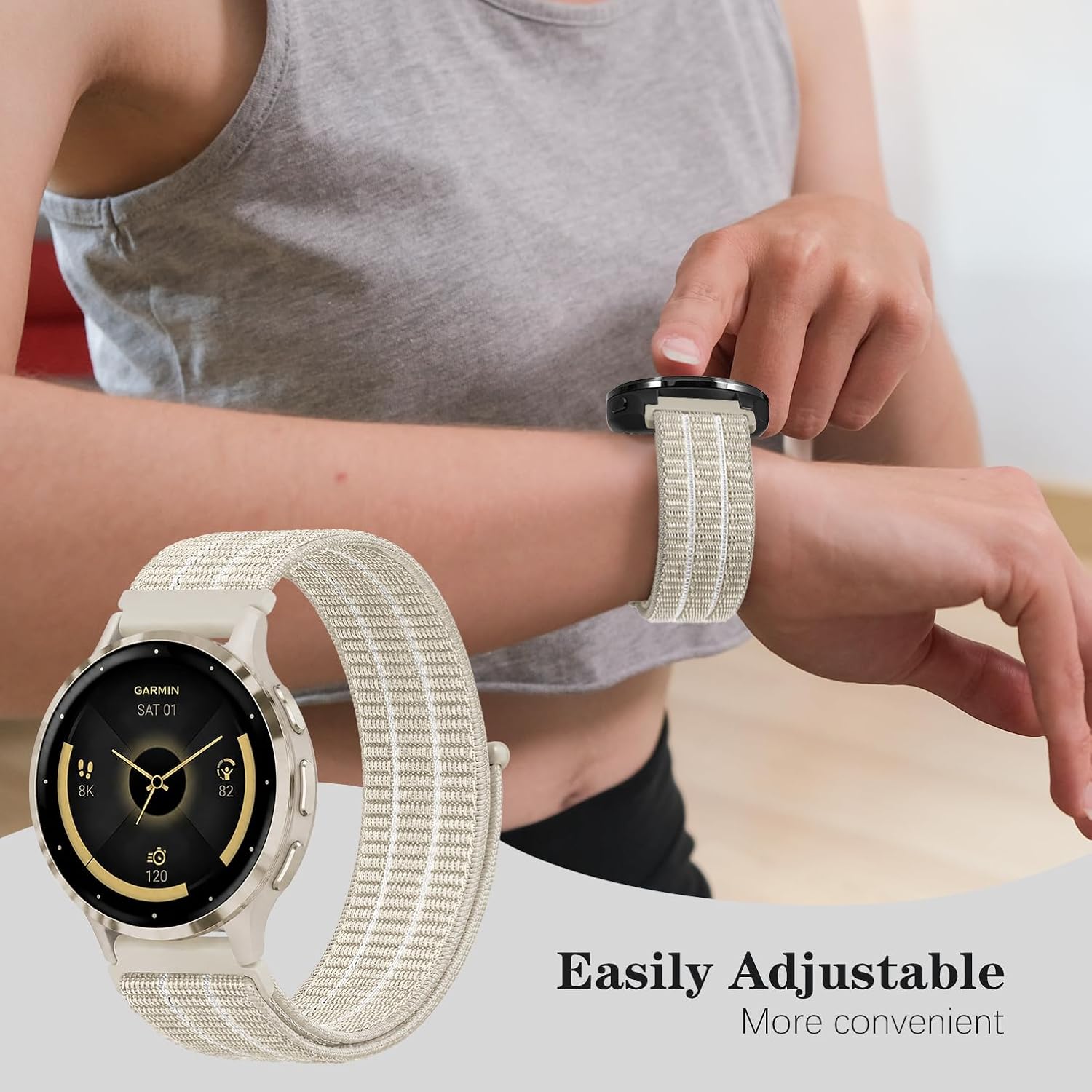 Bolesi Watch Band Compatible with Garmin Forerunner 265/255 46mm,Venu 3/2/Venu 4 45mm,22mm Hook and Loop Soft Nylon Sport Replacement Strap for Garmin Vivoactive 4,Forerunner 570 47mm Women Men image 2