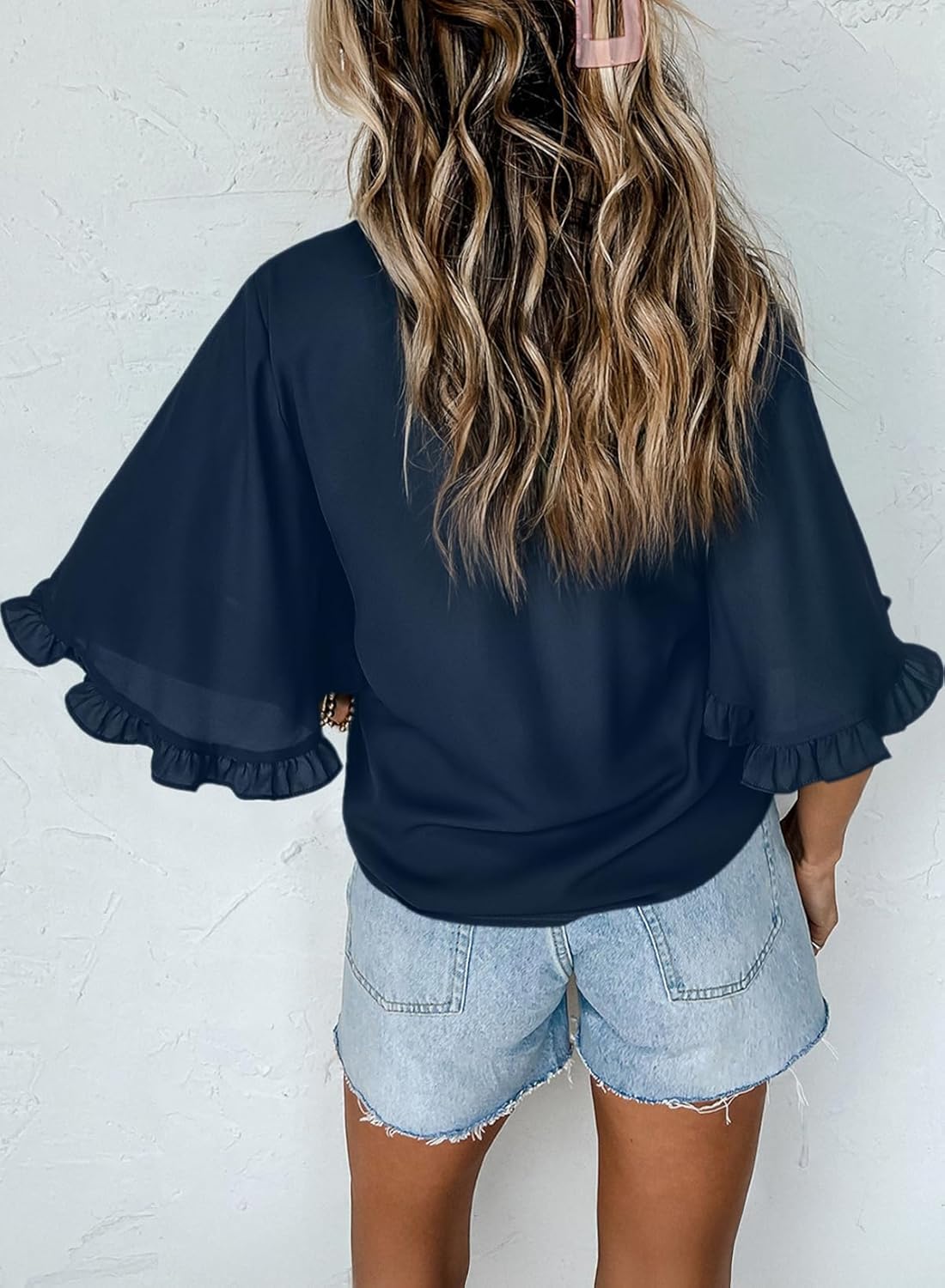 EVALESS Womens Half Sleeve Tops Cute Chiffon Blouses Summer Lightweight Ruffle Sleeeve Shirts Loose Fit Daily Wear 2026 - Image 5