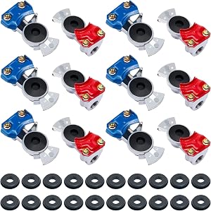 CheeMuii Glad Hands Set 20 pcs Glad Hand Seals Universal Gladhand Aluminum Emergency Air Hose Brake Coupling Service Handshake Set for Truck Semi Trailer RVs 6 pcs Red 6pcs Blue