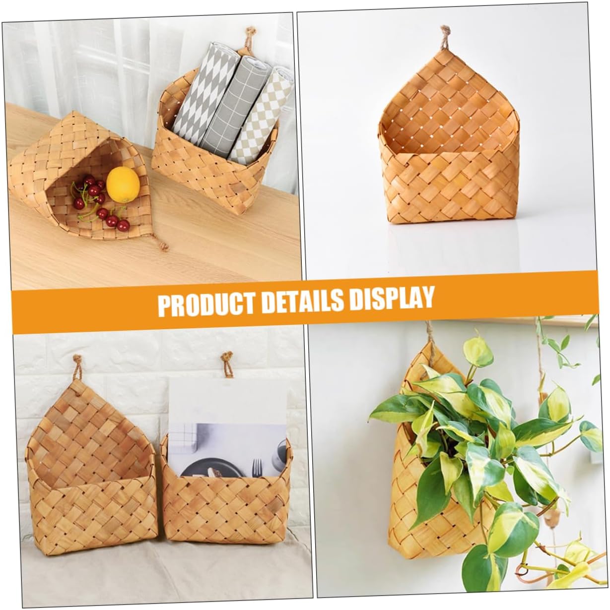 6pcs Macrame Wall Decor Woven Storage Baskets Wall Hanging Basket Organizer Ginger Garlic Fruit Storage for Kitchen Decor
