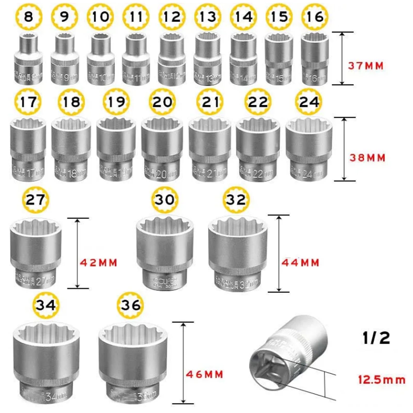 21-teiliger Schrauben-/Muttern-Extraktor-Satz 1/2" – 8-36 Mm, Für Automotive & Werkstatt