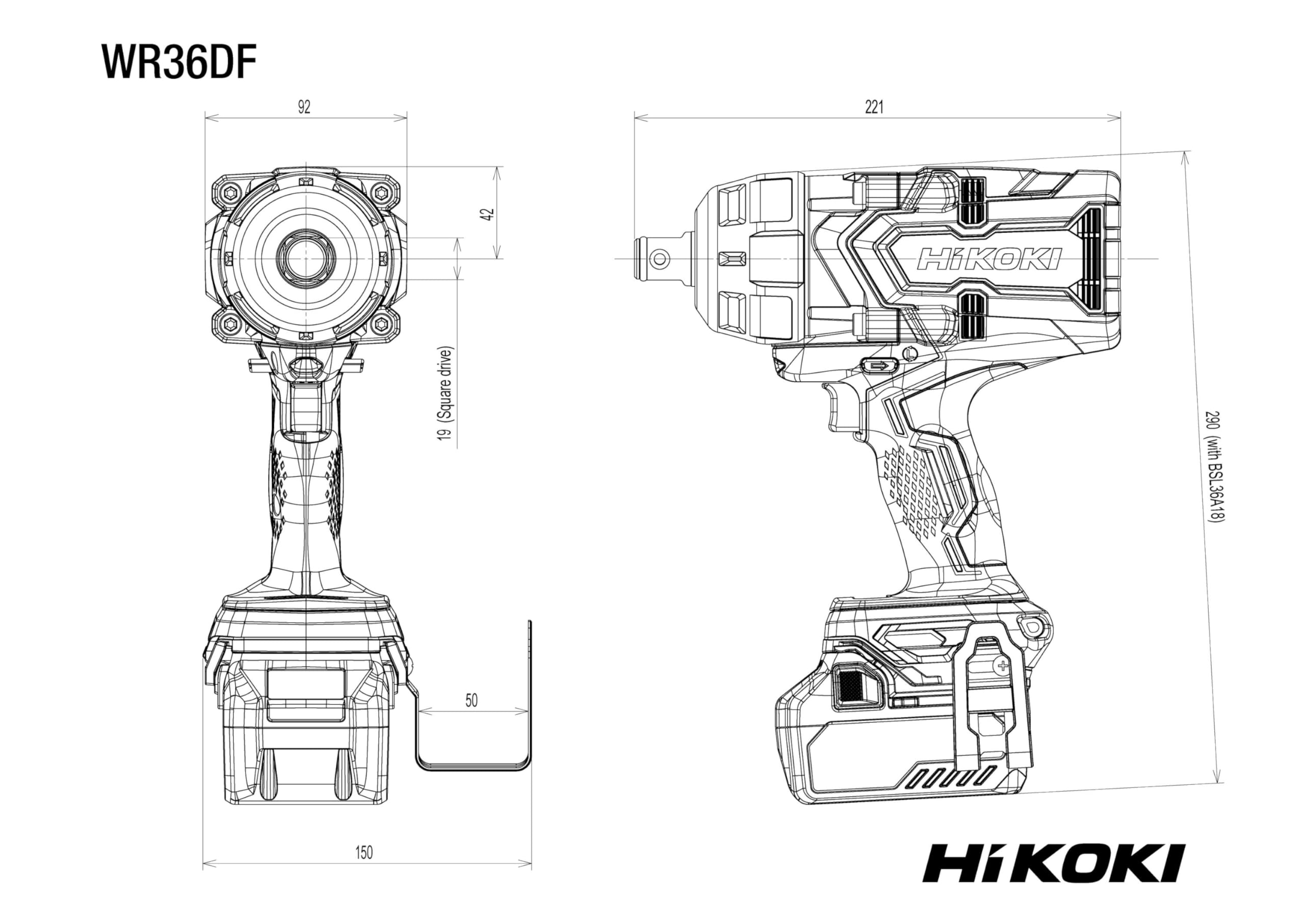 HiKOKI Akumulatorowy Klucz Udarowy WR36DFW4Z, 3/4 Cala, 2400 Nm, 36V